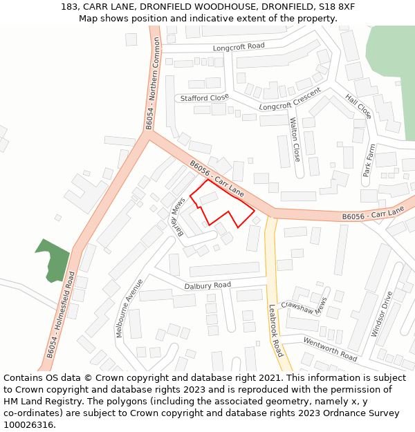 183, CARR LANE, DRONFIELD WOODHOUSE, DRONFIELD, S18 8XF: Location map and indicative extent of plot