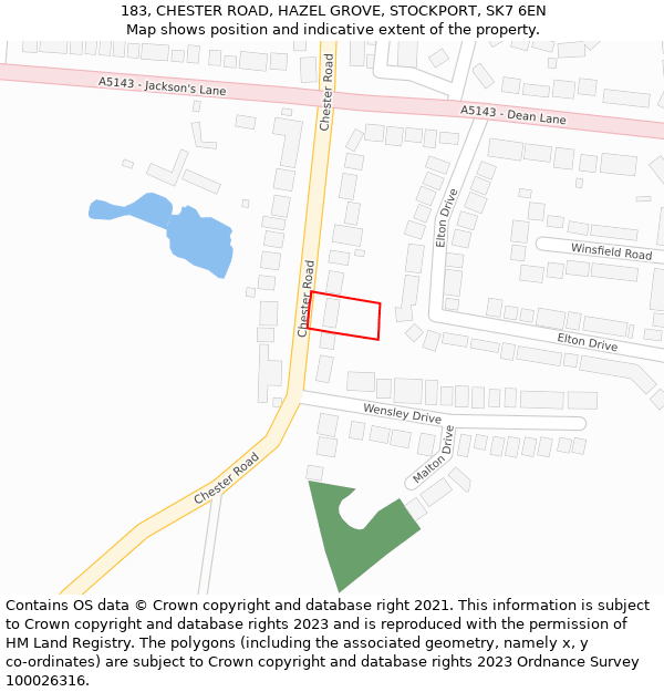 183, CHESTER ROAD, HAZEL GROVE, STOCKPORT, SK7 6EN: Location map and indicative extent of plot