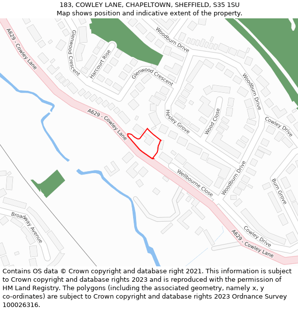 183, COWLEY LANE, CHAPELTOWN, SHEFFIELD, S35 1SU: Location map and indicative extent of plot