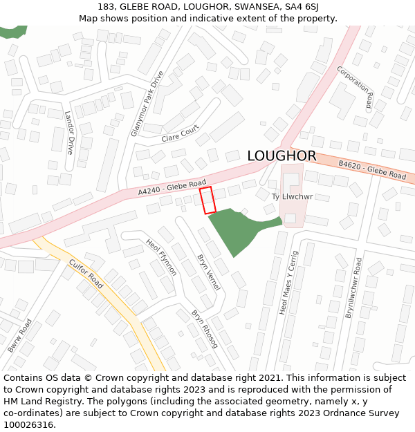 183, GLEBE ROAD, LOUGHOR, SWANSEA, SA4 6SJ: Location map and indicative extent of plot