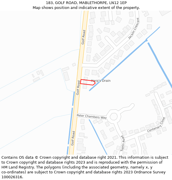 183, GOLF ROAD, MABLETHORPE, LN12 1EP: Location map and indicative extent of plot