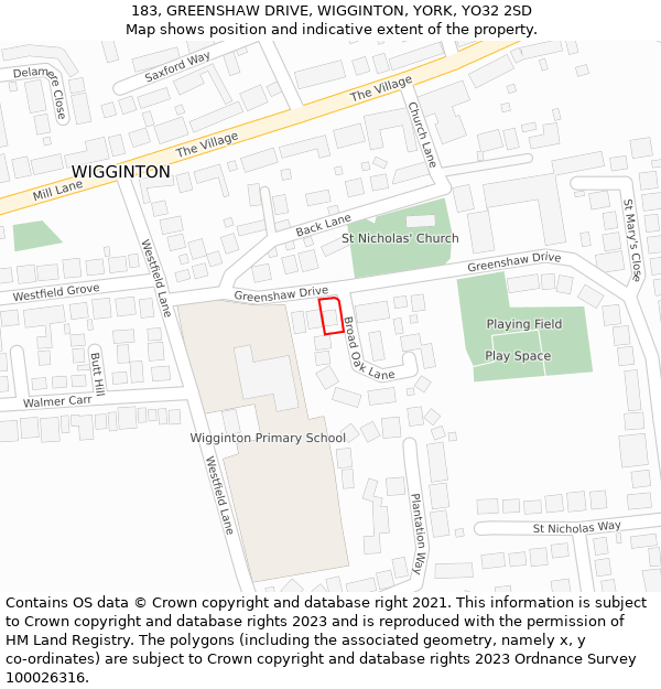 183, GREENSHAW DRIVE, WIGGINTON, YORK, YO32 2SD: Location map and indicative extent of plot