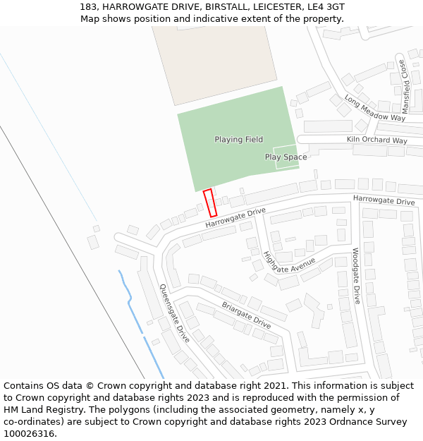 183, HARROWGATE DRIVE, BIRSTALL, LEICESTER, LE4 3GT: Location map and indicative extent of plot