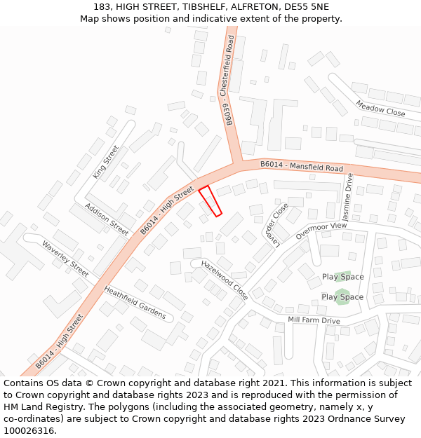 183, HIGH STREET, TIBSHELF, ALFRETON, DE55 5NE: Location map and indicative extent of plot