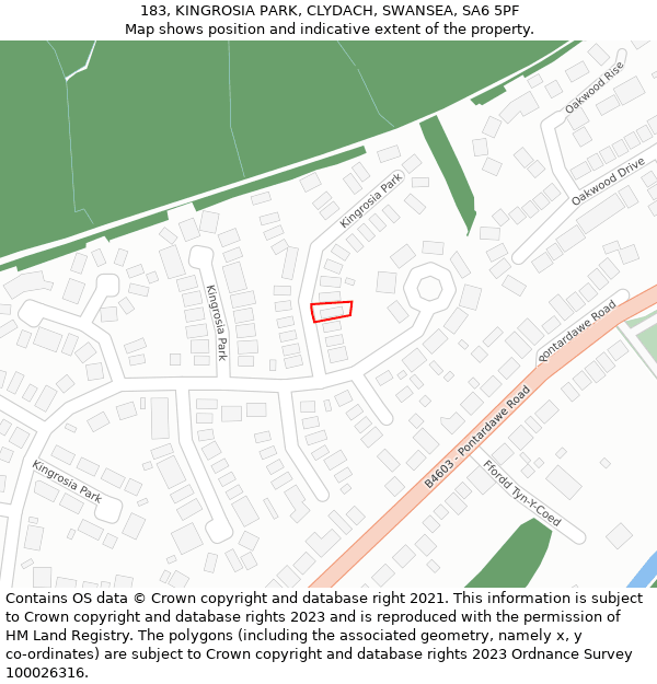 183, KINGROSIA PARK, CLYDACH, SWANSEA, SA6 5PF: Location map and indicative extent of plot