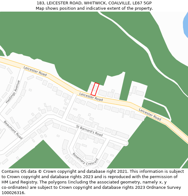 183, LEICESTER ROAD, WHITWICK, COALVILLE, LE67 5GP: Location map and indicative extent of plot