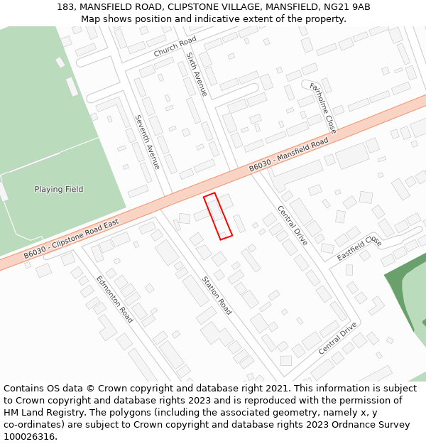183, MANSFIELD ROAD, CLIPSTONE VILLAGE, MANSFIELD, NG21 9AB: Location map and indicative extent of plot