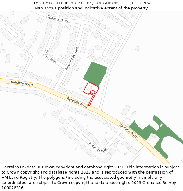 183, RATCLIFFE ROAD, SILEBY, LOUGHBOROUGH, LE12 7PX: Location map and indicative extent of plot