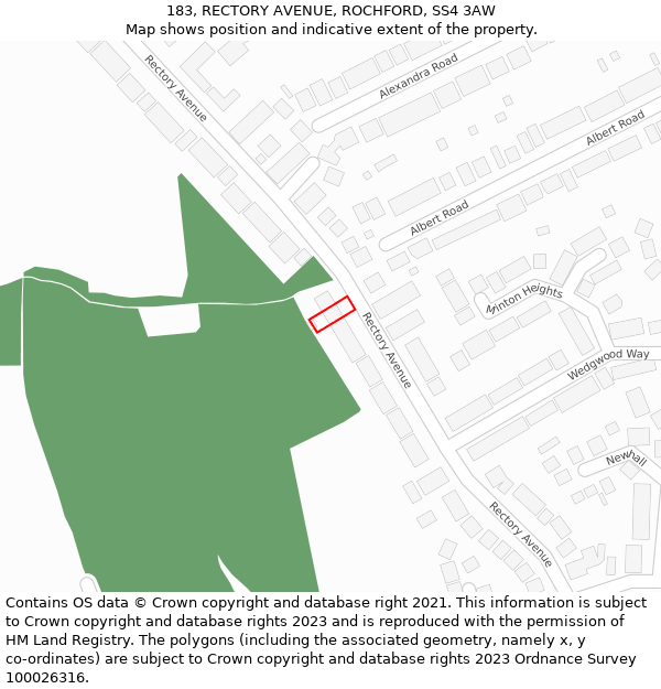 183, RECTORY AVENUE, ROCHFORD, SS4 3AW: Location map and indicative extent of plot