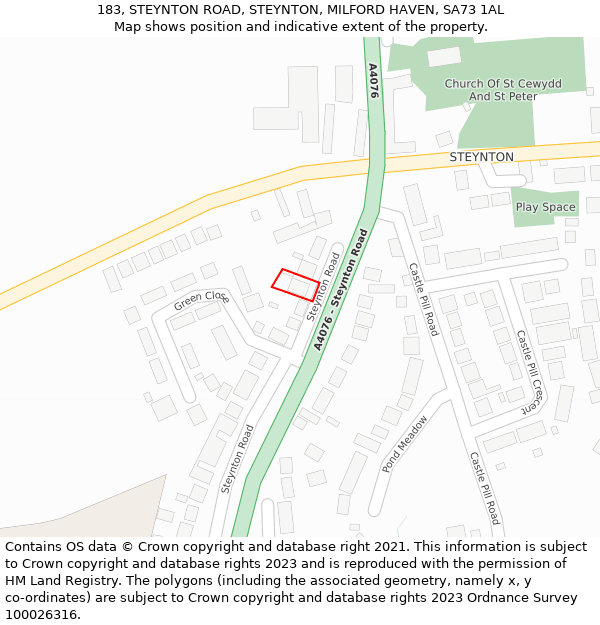 183, STEYNTON ROAD, STEYNTON, MILFORD HAVEN, SA73 1AL: Location map and indicative extent of plot