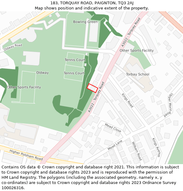 183, TORQUAY ROAD, PAIGNTON, TQ3 2AJ: Location map and indicative extent of plot