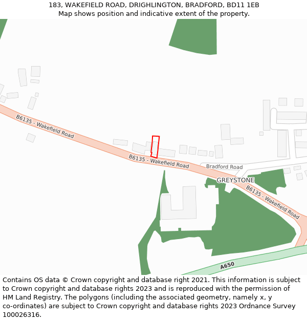 183, WAKEFIELD ROAD, DRIGHLINGTON, BRADFORD, BD11 1EB: Location map and indicative extent of plot