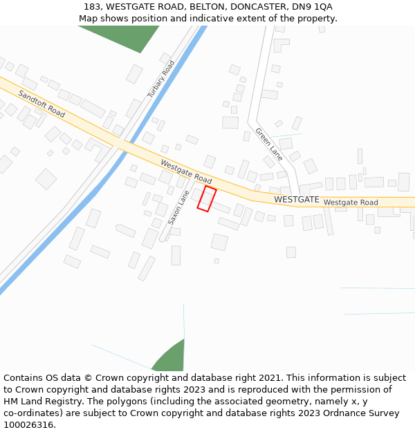 183, WESTGATE ROAD, BELTON, DONCASTER, DN9 1QA: Location map and indicative extent of plot