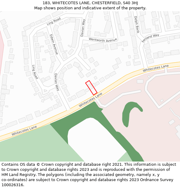 183, WHITECOTES LANE, CHESTERFIELD, S40 3HJ: Location map and indicative extent of plot