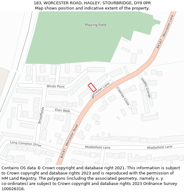 183, WORCESTER ROAD, HAGLEY, STOURBRIDGE, DY9 0PR: Location map and indicative extent of plot