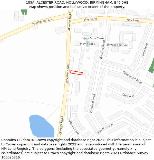 183A, ALCESTER ROAD, HOLLYWOOD, BIRMINGHAM, B47 5HE: Location map and indicative extent of plot