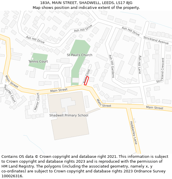 183A, MAIN STREET, SHADWELL, LEEDS, LS17 8JG: Location map and indicative extent of plot