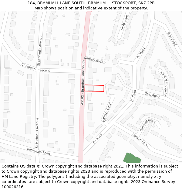 184, BRAMHALL LANE SOUTH, BRAMHALL, STOCKPORT, SK7 2PR: Location map and indicative extent of plot