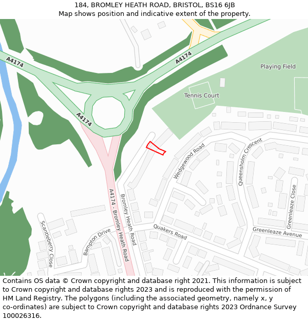 184, BROMLEY HEATH ROAD, BRISTOL, BS16 6JB: Location map and indicative extent of plot