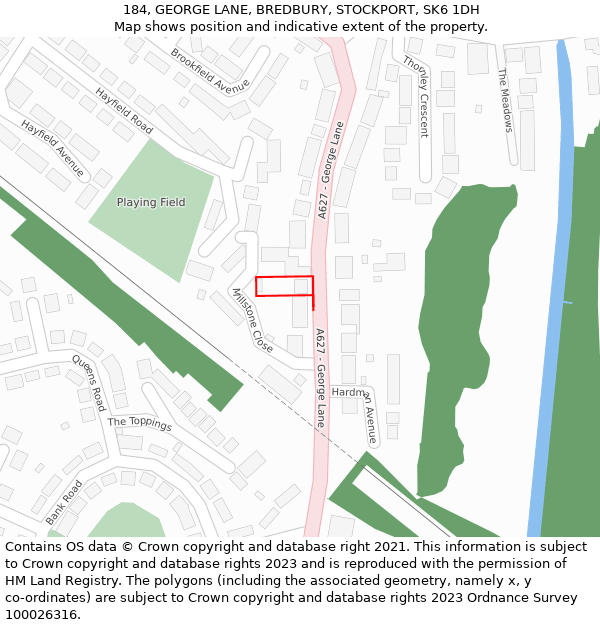 184, GEORGE LANE, BREDBURY, STOCKPORT, SK6 1DH: Location map and indicative extent of plot