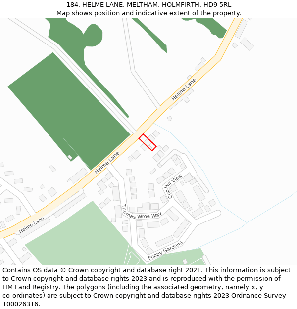 184, HELME LANE, MELTHAM, HOLMFIRTH, HD9 5RL: Location map and indicative extent of plot