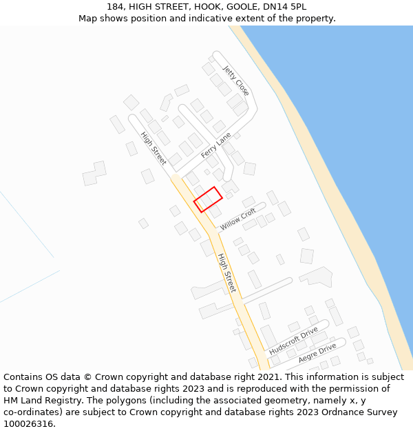 184, HIGH STREET, HOOK, GOOLE, DN14 5PL: Location map and indicative extent of plot