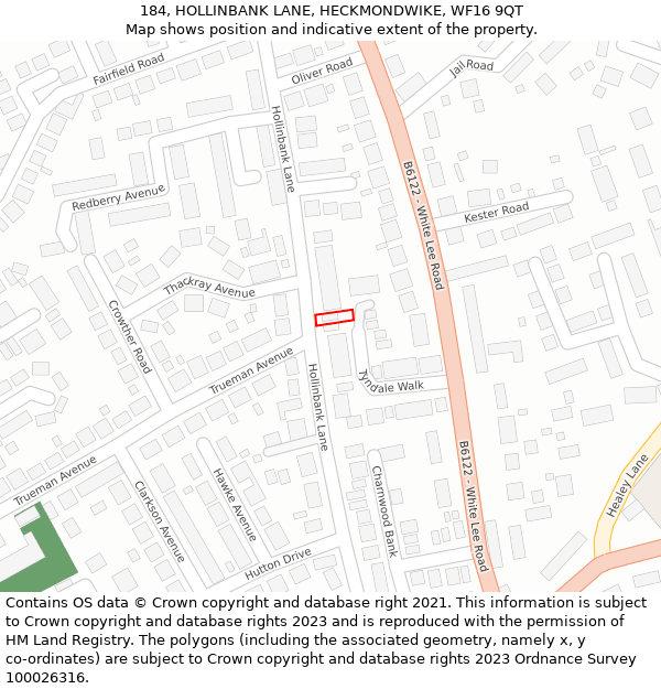 184, HOLLINBANK LANE, HECKMONDWIKE, WF16 9QT: Location map and indicative extent of plot