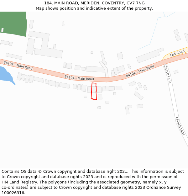 184, MAIN ROAD, MERIDEN, COVENTRY, CV7 7NG: Location map and indicative extent of plot