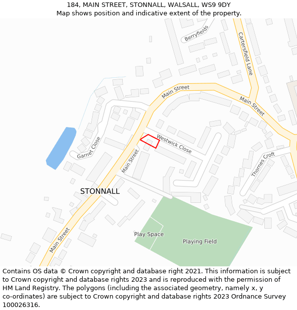184, MAIN STREET, STONNALL, WALSALL, WS9 9DY: Location map and indicative extent of plot