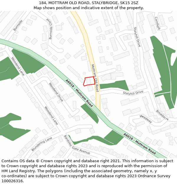 184, MOTTRAM OLD ROAD, STALYBRIDGE, SK15 2SZ: Location map and indicative extent of plot