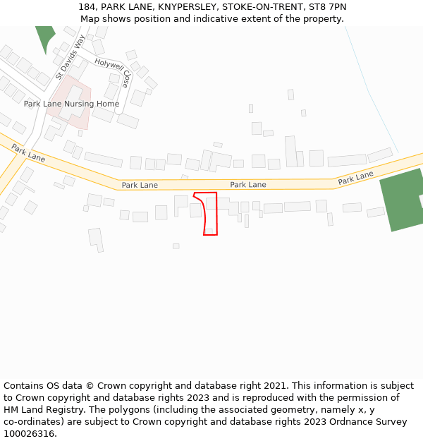 184, PARK LANE, KNYPERSLEY, STOKE-ON-TRENT, ST8 7PN: Location map and indicative extent of plot