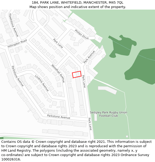 184, PARK LANE, WHITEFIELD, MANCHESTER, M45 7QL: Location map and indicative extent of plot