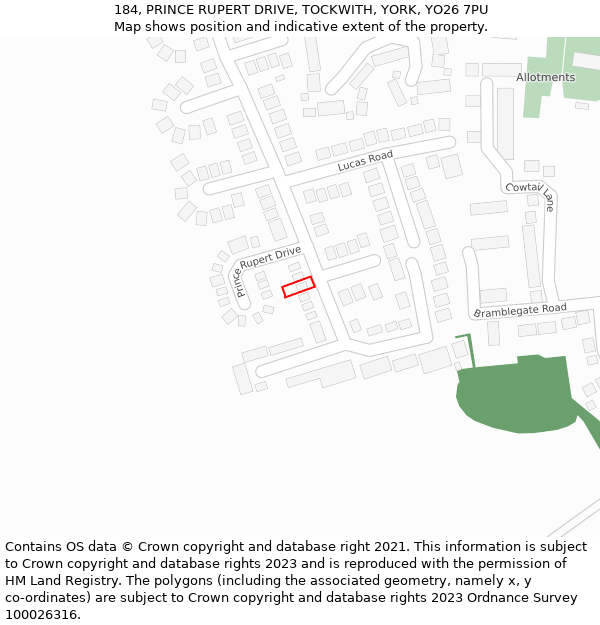 184, PRINCE RUPERT DRIVE, TOCKWITH, YORK, YO26 7PU: Location map and indicative extent of plot