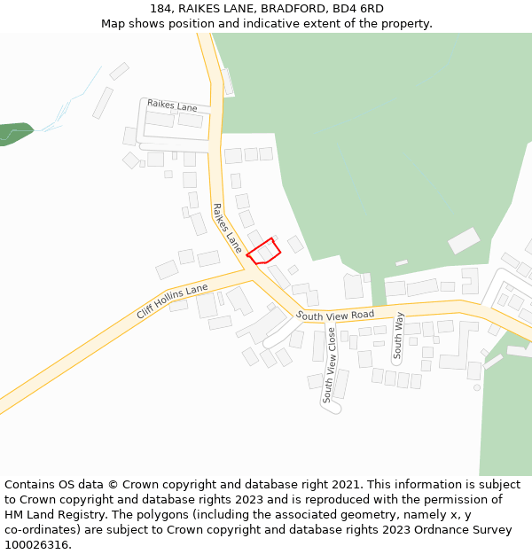 184, RAIKES LANE, BRADFORD, BD4 6RD: Location map and indicative extent of plot