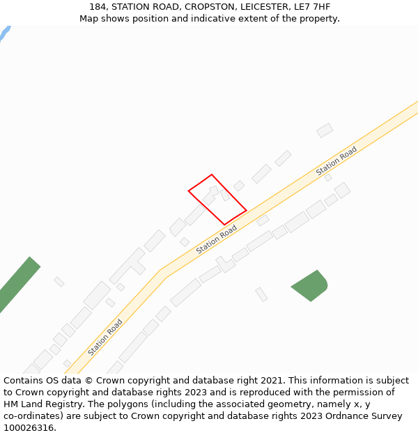 184, STATION ROAD, CROPSTON, LEICESTER, LE7 7HF: Location map and indicative extent of plot