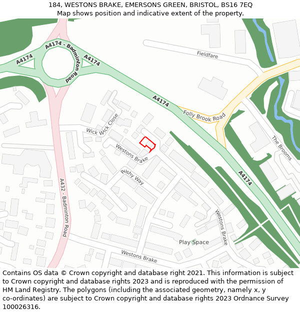 184, WESTONS BRAKE, EMERSONS GREEN, BRISTOL, BS16 7EQ: Location map and indicative extent of plot