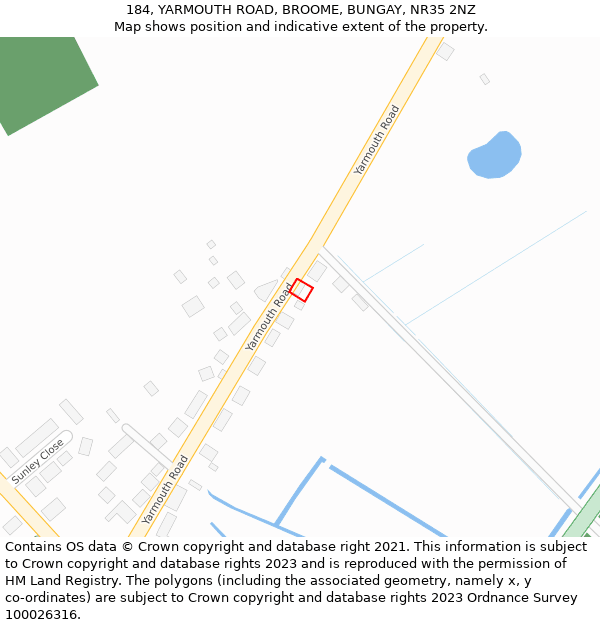 184, YARMOUTH ROAD, BROOME, BUNGAY, NR35 2NZ: Location map and indicative extent of plot