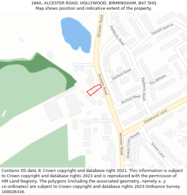 184A, ALCESTER ROAD, HOLLYWOOD, BIRMINGHAM, B47 5HQ: Location map and indicative extent of plot