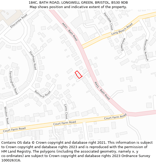 184C, BATH ROAD, LONGWELL GREEN, BRISTOL, BS30 9DB: Location map and indicative extent of plot