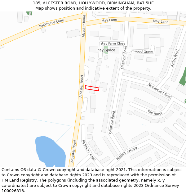 185, ALCESTER ROAD, HOLLYWOOD, BIRMINGHAM, B47 5HE: Location map and indicative extent of plot