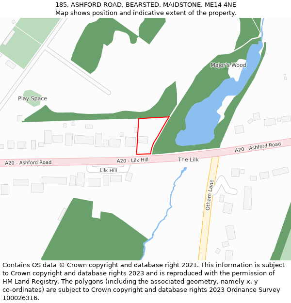 185, ASHFORD ROAD, BEARSTED, MAIDSTONE, ME14 4NE: Location map and indicative extent of plot