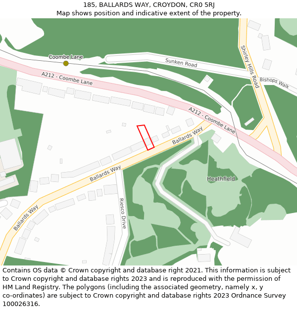 185, BALLARDS WAY, CROYDON, CR0 5RJ: Location map and indicative extent of plot