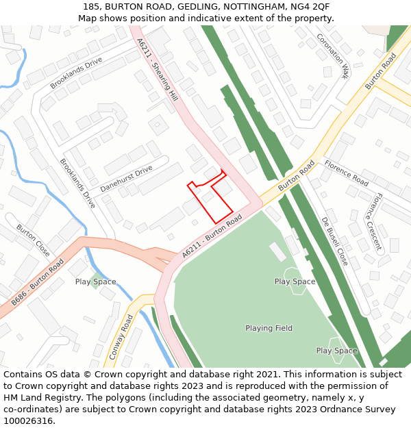 185, BURTON ROAD, GEDLING, NOTTINGHAM, NG4 2QF: Location map and indicative extent of plot
