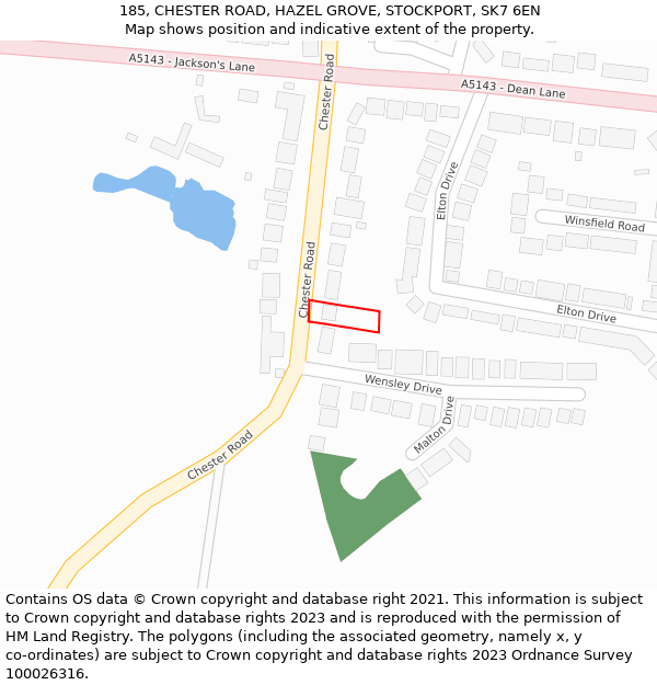 185, CHESTER ROAD, HAZEL GROVE, STOCKPORT, SK7 6EN: Location map and indicative extent of plot