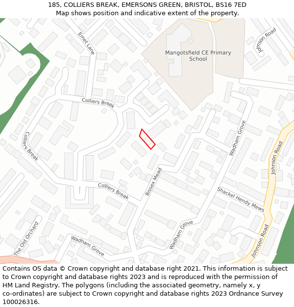 185, COLLIERS BREAK, EMERSONS GREEN, BRISTOL, BS16 7ED: Location map and indicative extent of plot