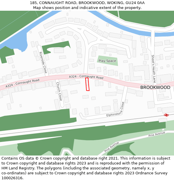 185, CONNAUGHT ROAD, BROOKWOOD, WOKING, GU24 0AA: Location map and indicative extent of plot