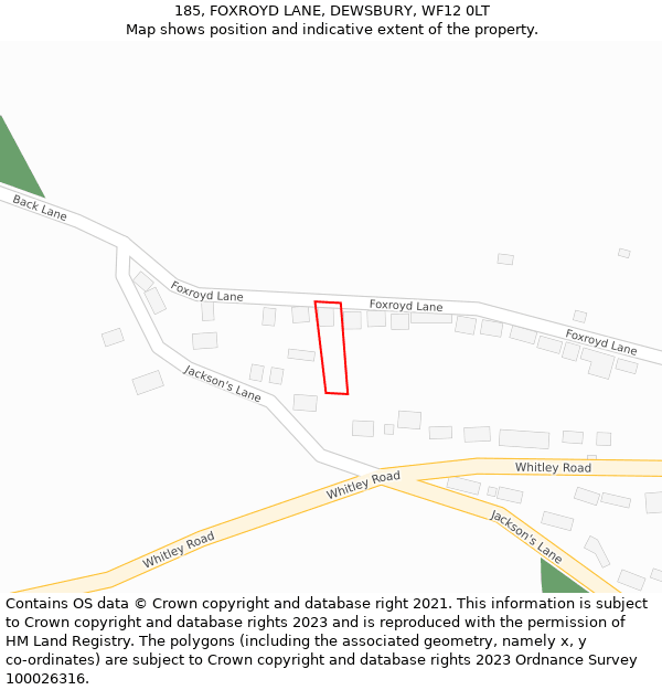 185, FOXROYD LANE, DEWSBURY, WF12 0LT: Location map and indicative extent of plot