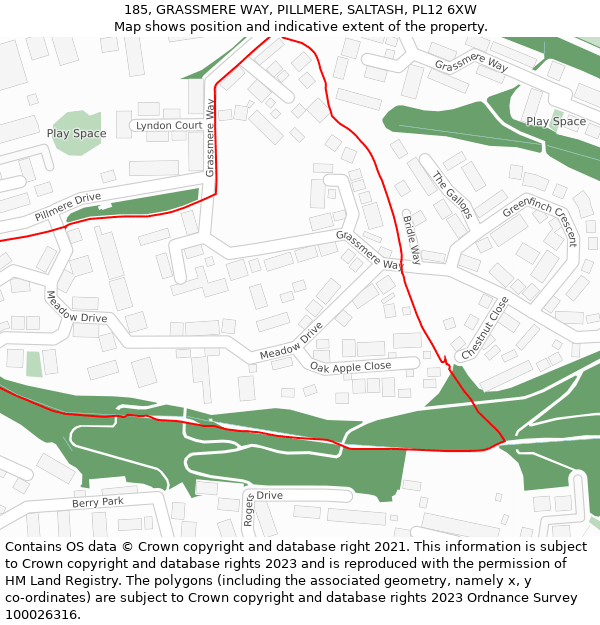 185, GRASSMERE WAY, PILLMERE, SALTASH, PL12 6XW: Location map and indicative extent of plot