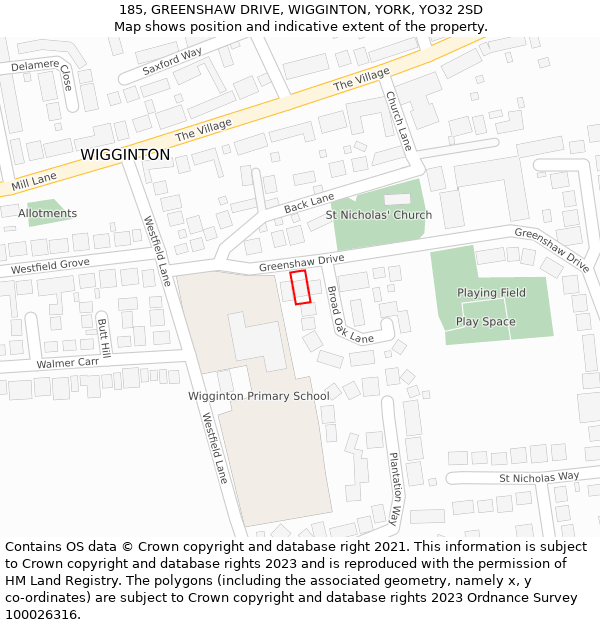 185, GREENSHAW DRIVE, WIGGINTON, YORK, YO32 2SD: Location map and indicative extent of plot