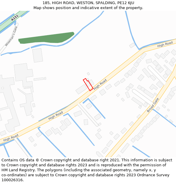 185, HIGH ROAD, WESTON, SPALDING, PE12 6JU: Location map and indicative extent of plot